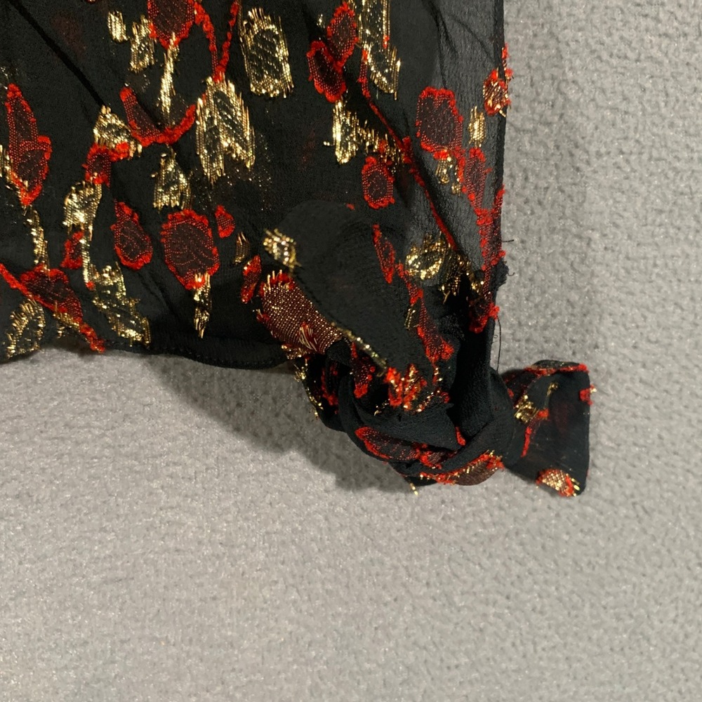 Robbie Sport Blouse Womens 15 16 Black Gold Red Metallic Floral Side Tie Vintage - Picture 6 of 7